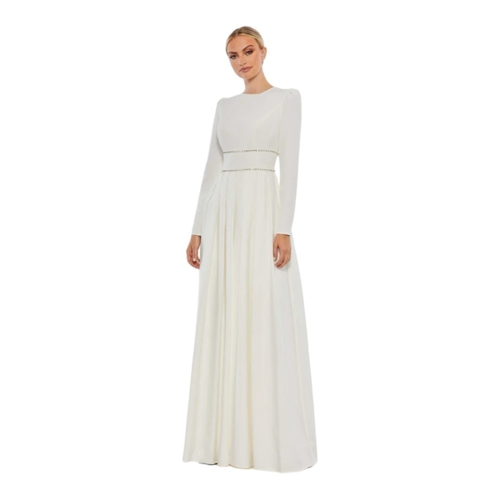 leena for Mac Duggal A-Line Rhinestone Waist Evening Gown in White NWT